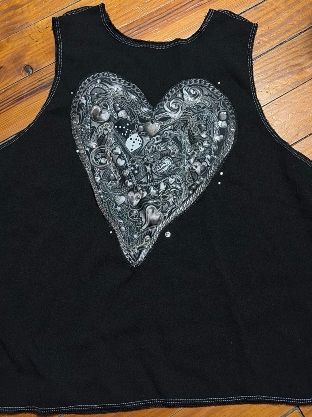 Black Tank Top with Ornate Silver Heart Graphic